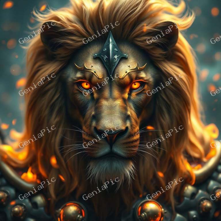 epic cinematic portrait of a Leo zodiac warrior, majestic lion armor, golden ma…